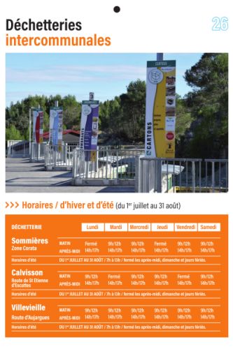 Horaires des déchetteries